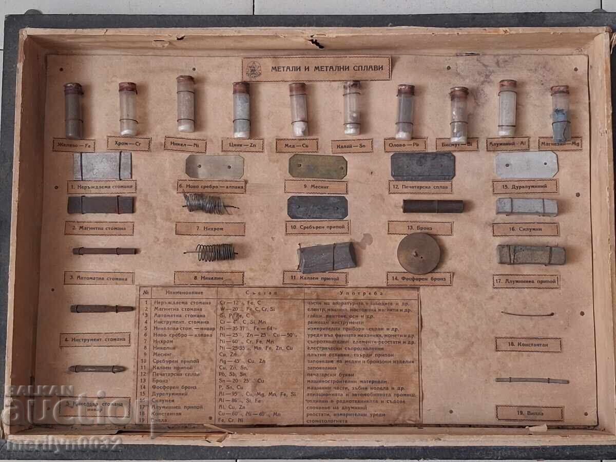 Дървено табло с видовете метали сплави ранен соц от техникум Дървено табло с видовете метали сплави ранен соц от техникум