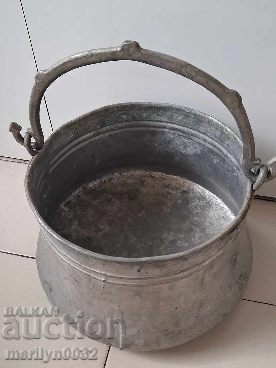 Old cauldron copper pot copper tinned coin - 6