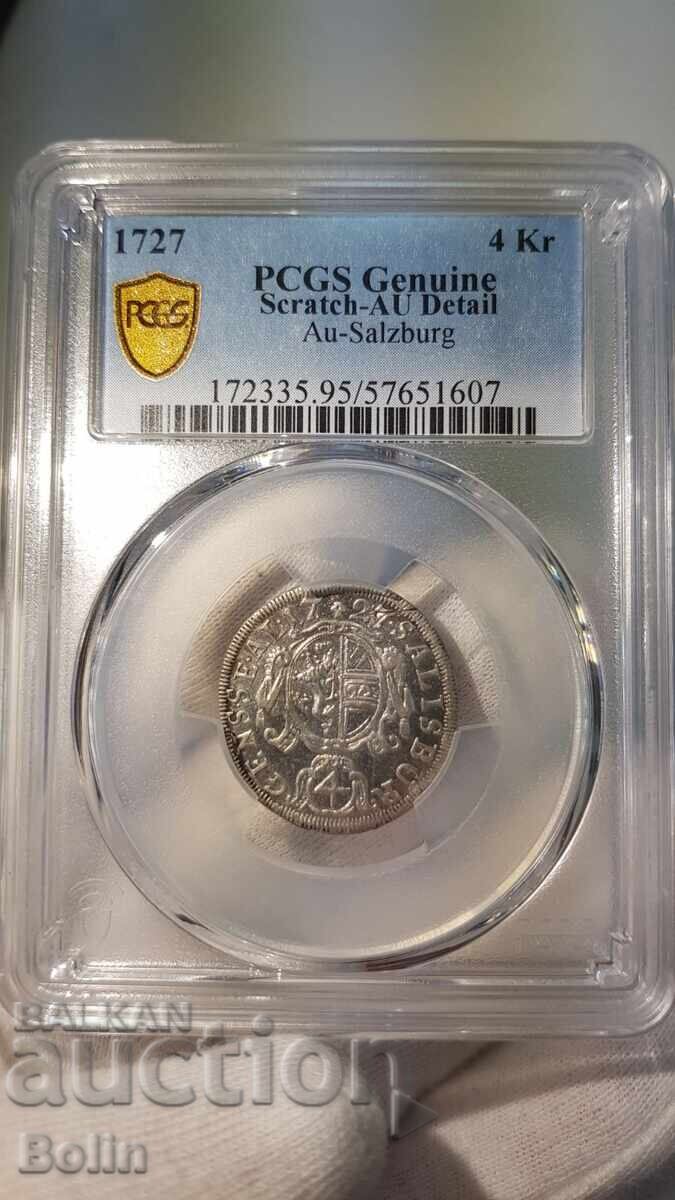 Rare Silver Coin 4 Kreuzer 1727 Salzburg