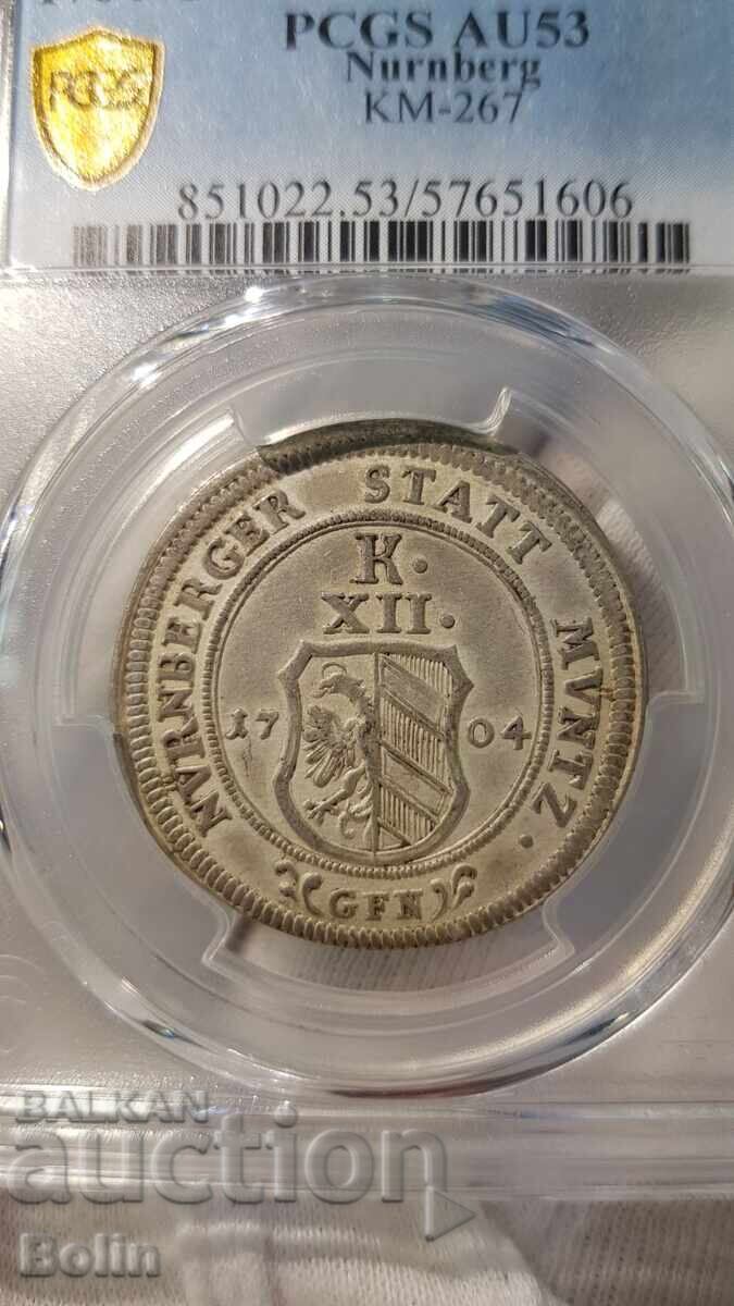 AU53 Красива рядка сребърна монета 12 кройцера Nurnberg 1704 с цена 380.00 лв. | € 194.29 AU53 Красива рядка сребърна монета 12 кройцера Nurnberg 1704 с цена 380.00 лв. | € 194.29