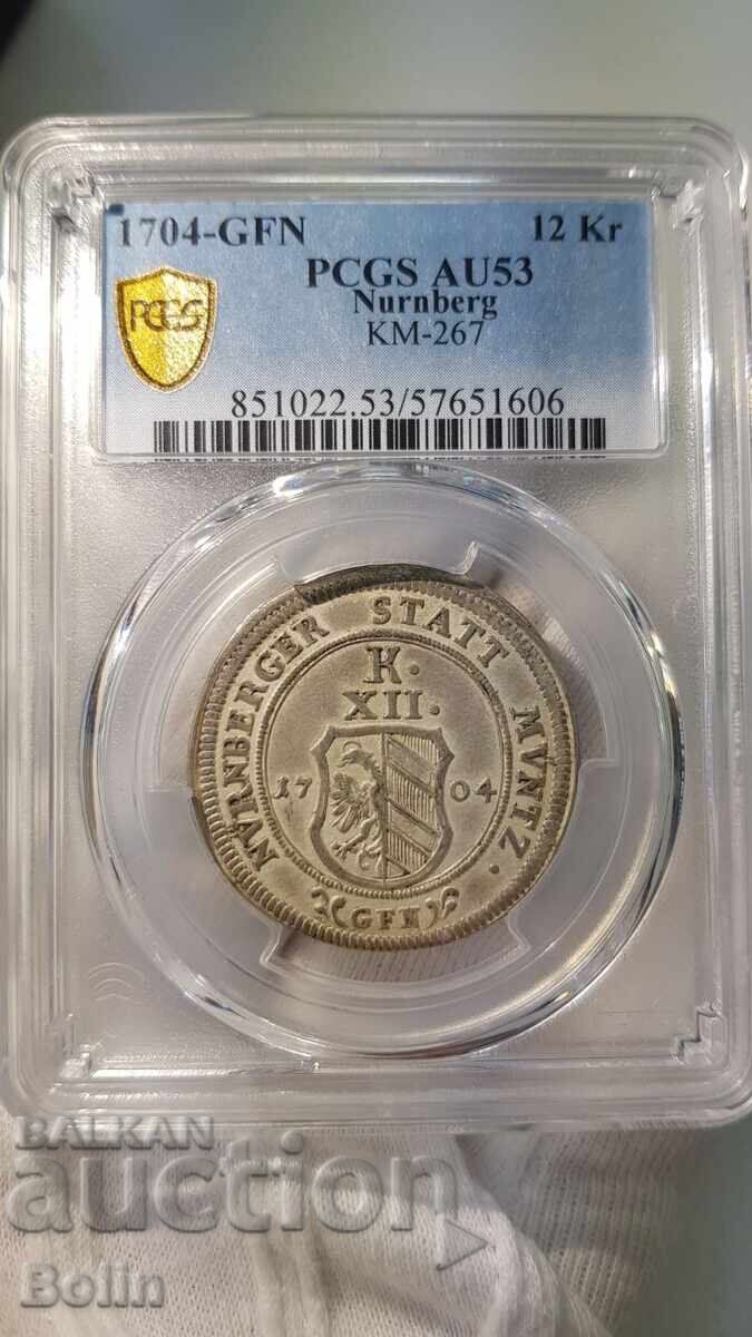 AU53 Beautiful Rare Silver Coin 12 Kreuzer Nuremberg 1704 AU53 Beautiful Rare Silver Coin 12 Kreuzer Nuremberg 1704