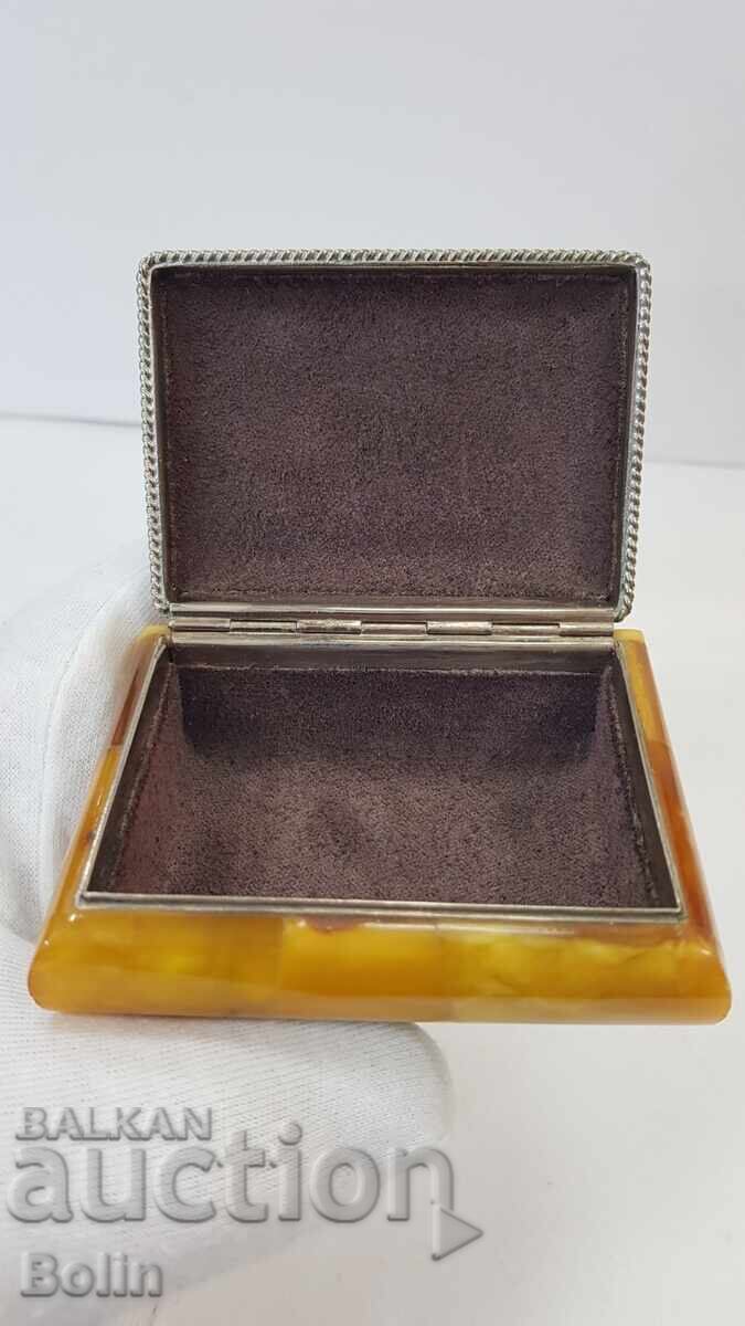 Рядка кутия,кутийка за бижута с натурален балтийски кехлибар - 6