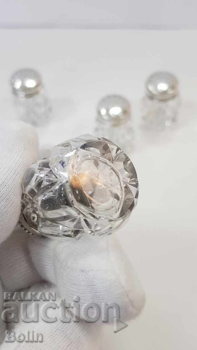 4 Crystal Salt Shakers with Silver Lids 800, Germany - 5