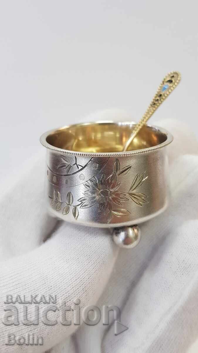 Σπάνια ρωσική τσαρική ασημένια αλατιέρα, χαβιαριέρα 84 πρ. ΙΣ