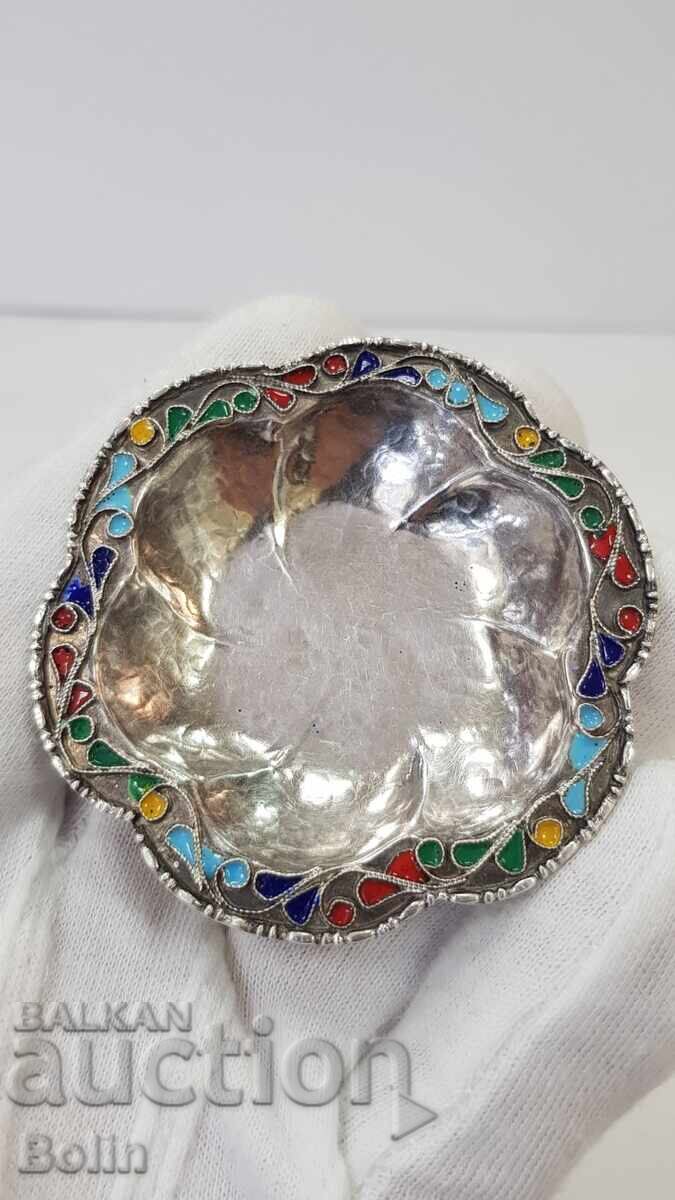 Παράδοση Σπάνια ασημένια αλατιέρα με κουταλάκι με σμάλτο - Ευρώπη