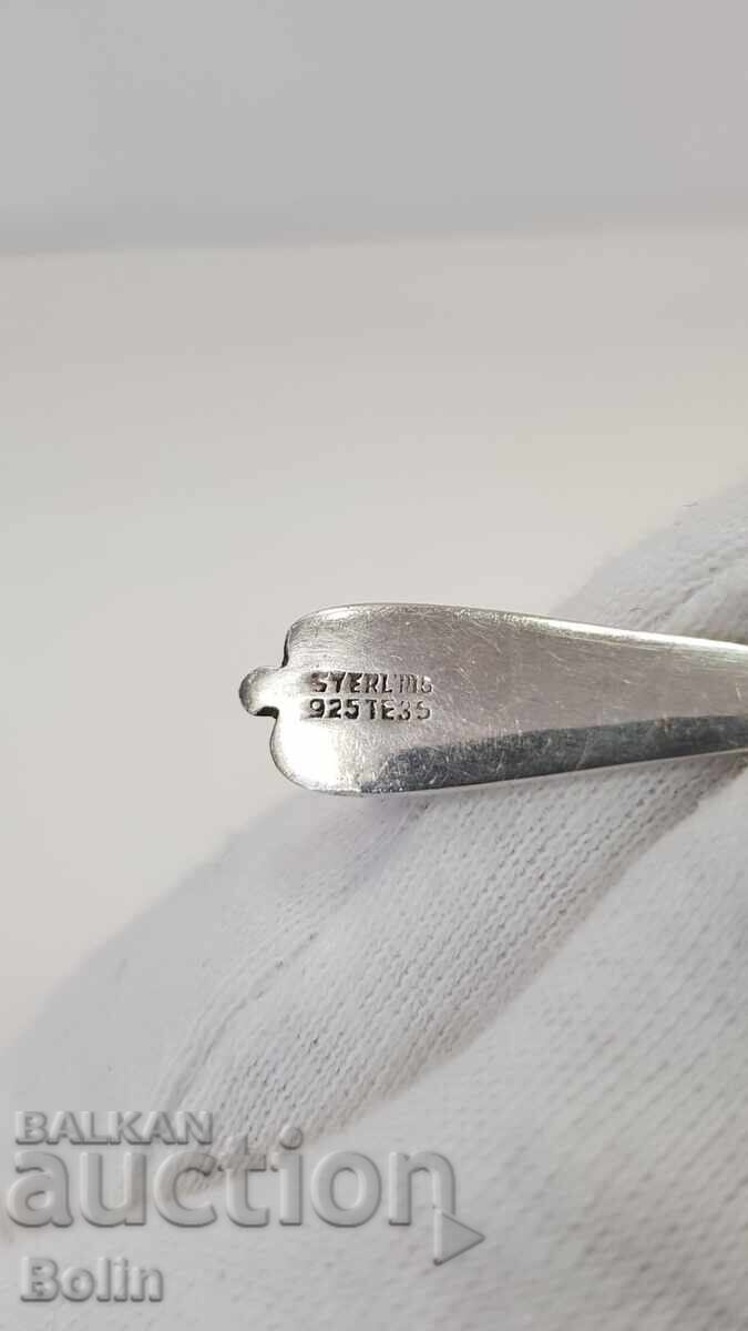 Σπάνια ασημένια αλατιέρα με κουταλάκι με σμάλτο - Ευρώπη - 7