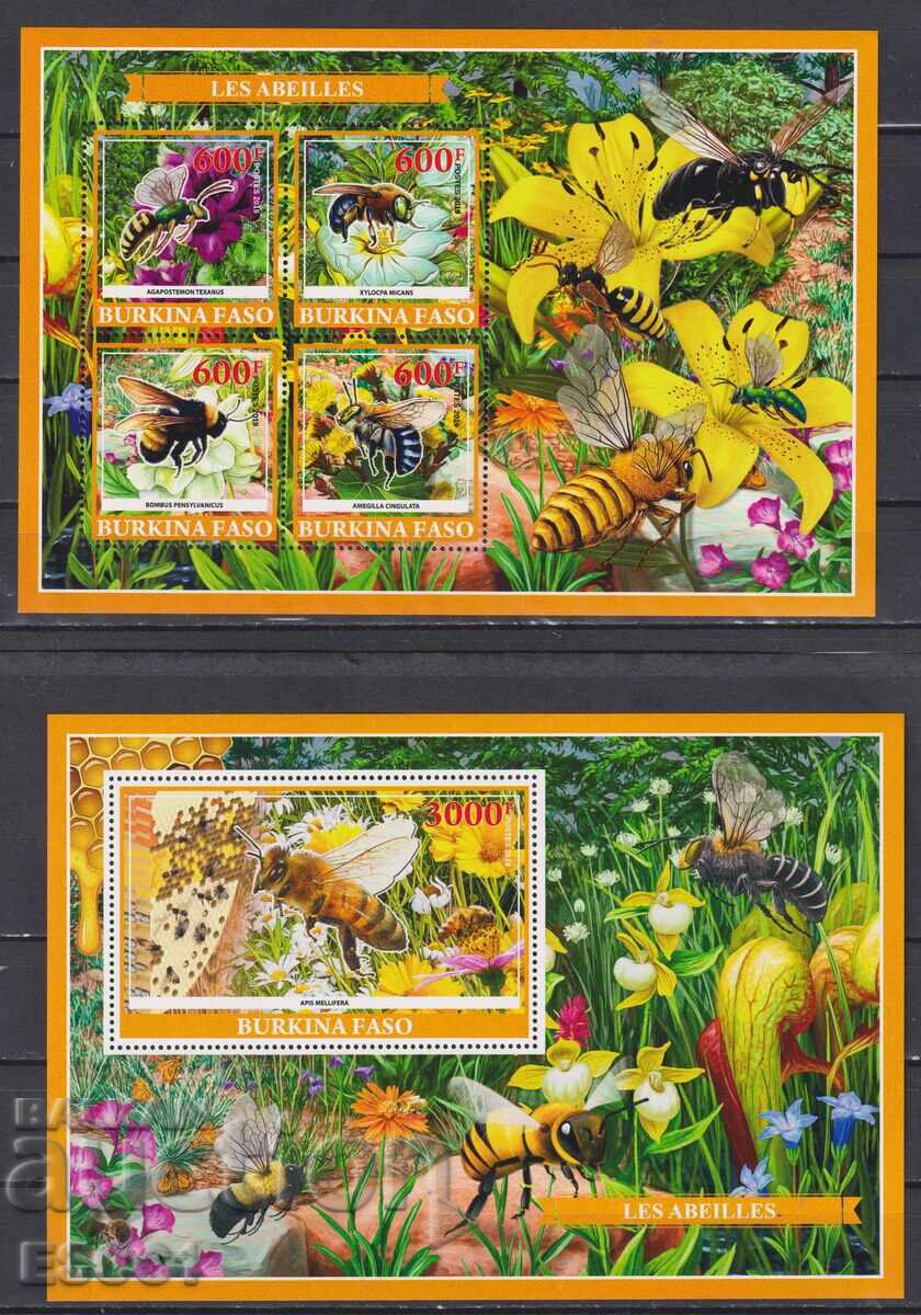 Clean stamps and block Fauna Bees 2019 from Burkina Faso