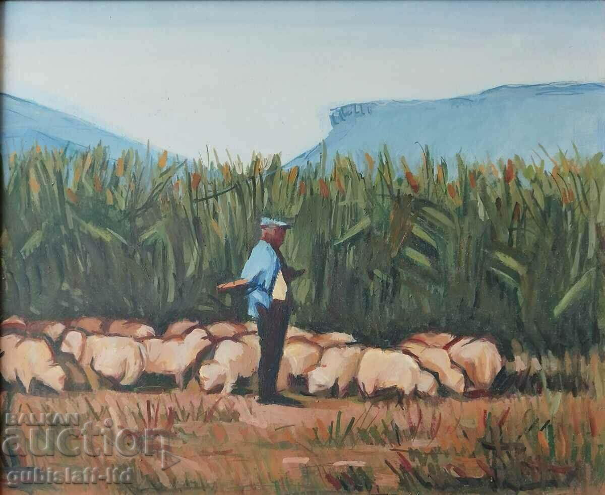 Painting "Shepherd with a flock", art. Oleg Pamukov with price 400.00 BGN | € 204.52