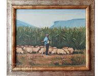 Painting "Shepherd with a flock", art. Oleg Pamukov