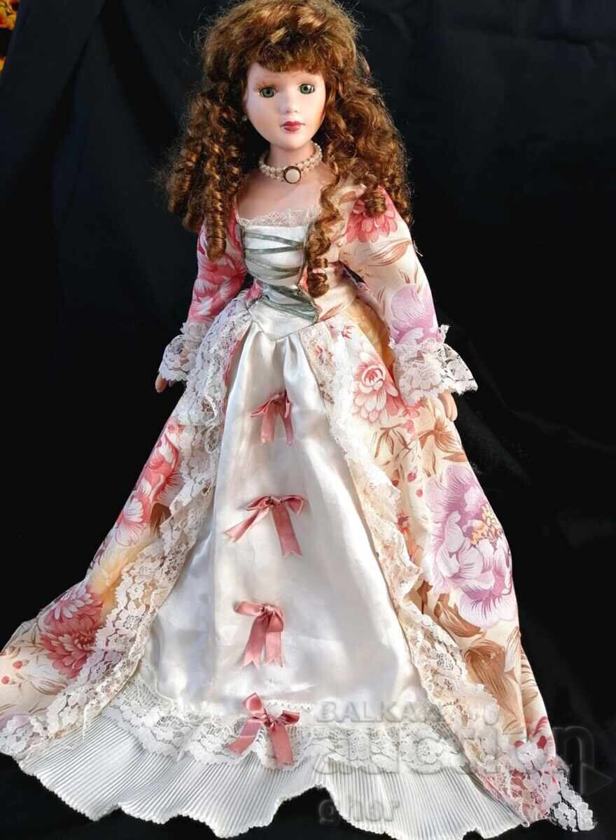 Collectible porcelain doll - vintage style, with accessories
