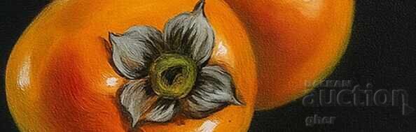 "Paradise Silence" - still life with two persimmons on a black background with price 60.00 BGN | € 30.68 "Paradise Silence" - still life with two persimmons on a black background with price 60.00 BGN | € 30.68