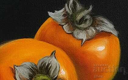 Auction "Paradise Silence" - still life with two persimmons on a black background Auction "Paradise Silence" - still life with two persimmons on a black background
