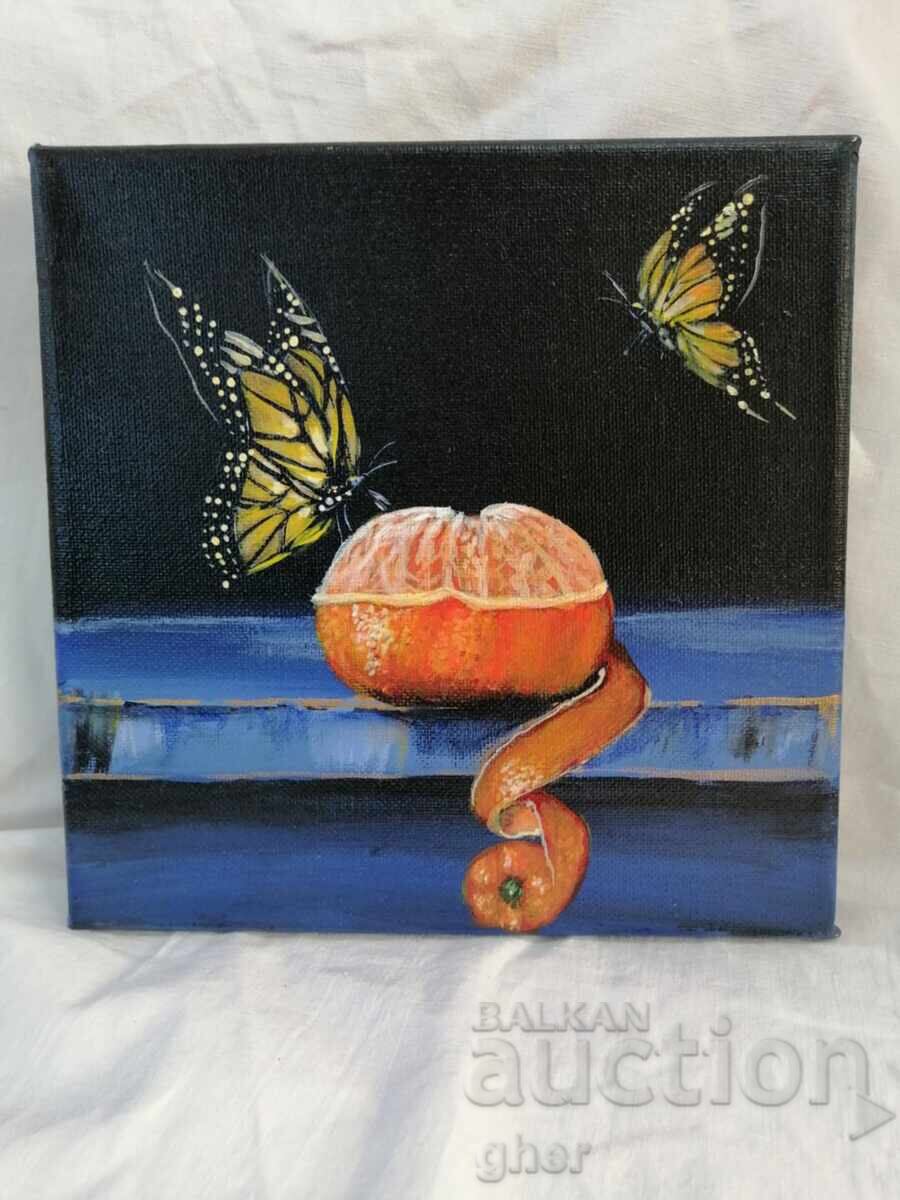 Delivery of "Citrus Awakening" - still life with mandarin and butterflies Delivery of "Citrus Awakening" - still life with mandarin and butterflies