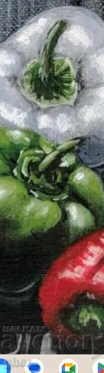 "Trinity of Taste" - still life with peppers on a gray background with price 60.00 BGN | € 30.68 "Trinity of Taste" - still life with peppers on a gray background with price 60.00 BGN | € 30.68