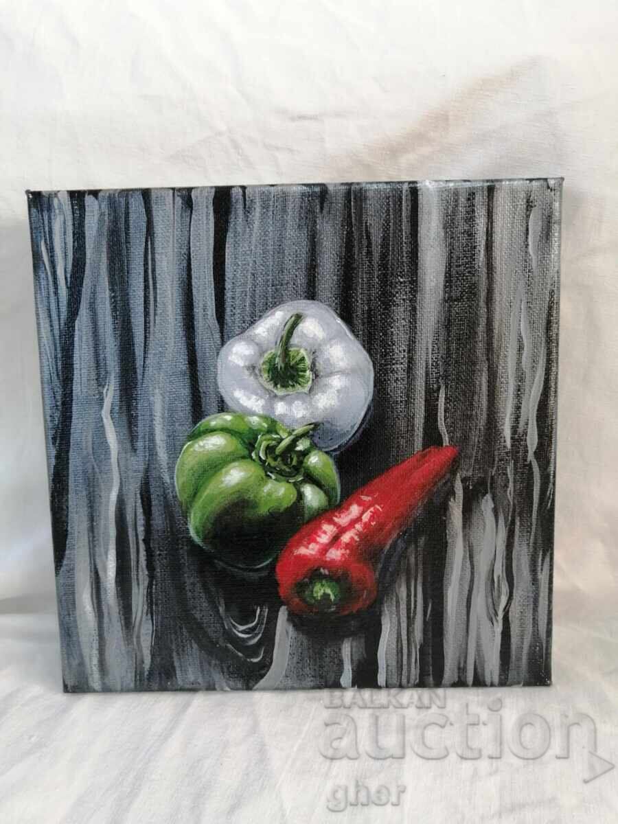 "Trinity of Taste" - still life with peppers on a gray background "Trinity of Taste" - still life with peppers on a gray background