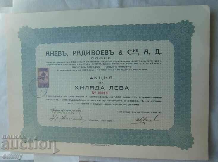 Auction  Promotion 1000 BGN. Anev, Radivoev & Co. AD, Sofia 1936