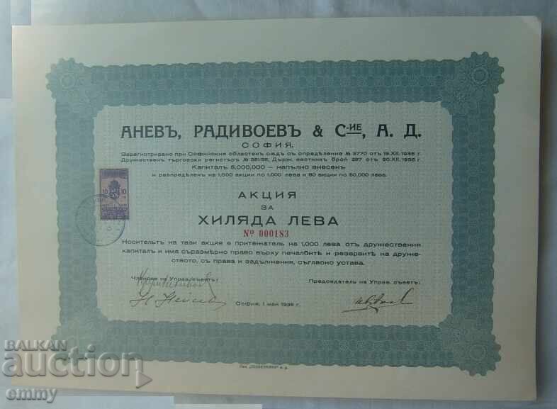 Promotion 1000 BGN. Anev, Radivoev & Co. AD, Sofia 1936