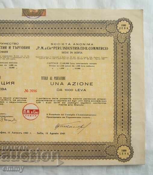 Auction  Promotion 1000 Leva P.M. & Co. for Industry and Trade, 1941