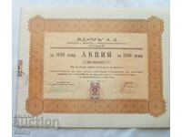 Acțiune 1000 leva Bdin AD - Export - Import, Sofia 1943
