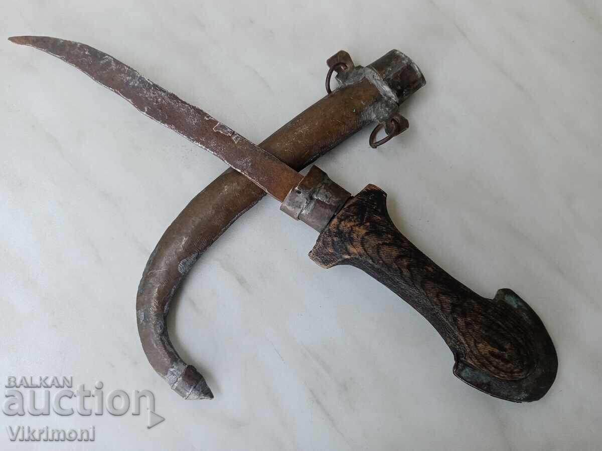 Οθωμανικό σφυρήλατο μαχαίρι, κουμάγια, με θήκη - 5