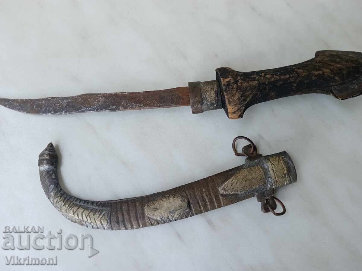 Οθωμανικό σφυρήλατο μαχαίρι, κουμάγια, με θήκη - 6