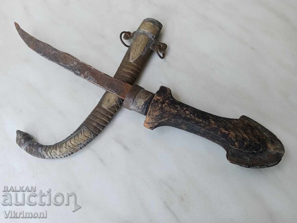 Οθωμανικό σφυρήλατο μαχαίρι, κουμάγια, με θήκη - 7