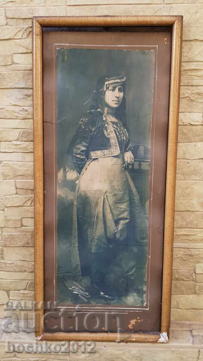 Imensă, rară fotografie de renaștere, fotografie, costum popular 62 cm!