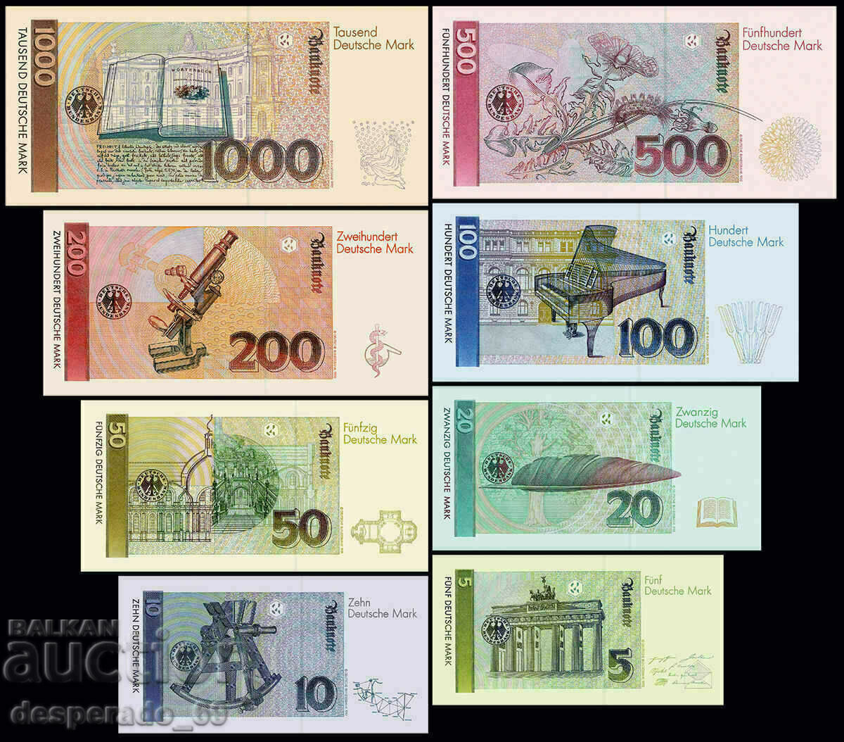 (¯`'•.¸(reproducere) GERMANIA set complet de bancnote 1989-1999 cu preț 20.00 BGN | € 10.23 (¯`'•.¸(reproducere) GERMANIA set complet de bancnote 1989-1999 cu preț 20.00 BGN | € 10.23