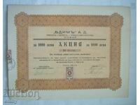 Acțiune 1000 leva Bdin AD Export - Import, Sofia 1943