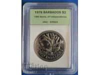 Barbados 1976 - 2 Dollars "10th Anniversary of Independence" UNC (R)