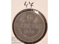 Austria 6 Kreuzer Silver 1848