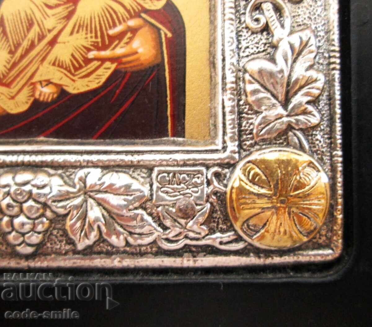 Δημοπρασία Μικρή εικόνα ασημένια επένδυση επιχρύσωση Αγία Θεοτόκος με τον Χριστό