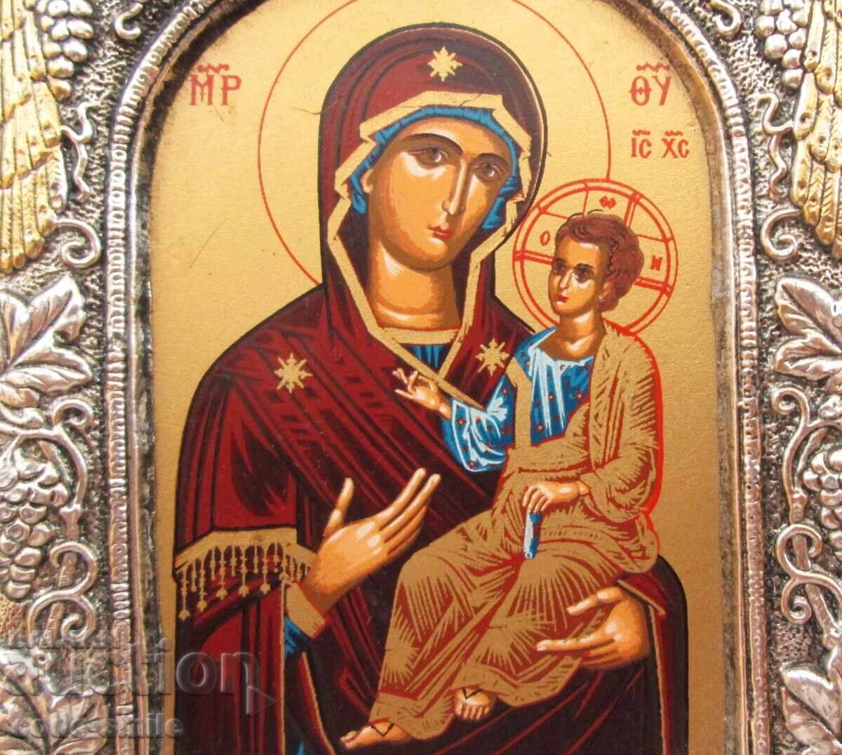 Μικρή εικόνα ασημένια επένδυση επιχρύσωση Αγία Θεοτόκος με τον Χριστό - 5