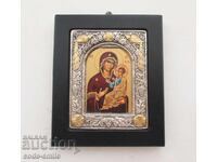 Icoană mică argintată cu aur a Sfintei Fecioare Maria cu Pruncul
