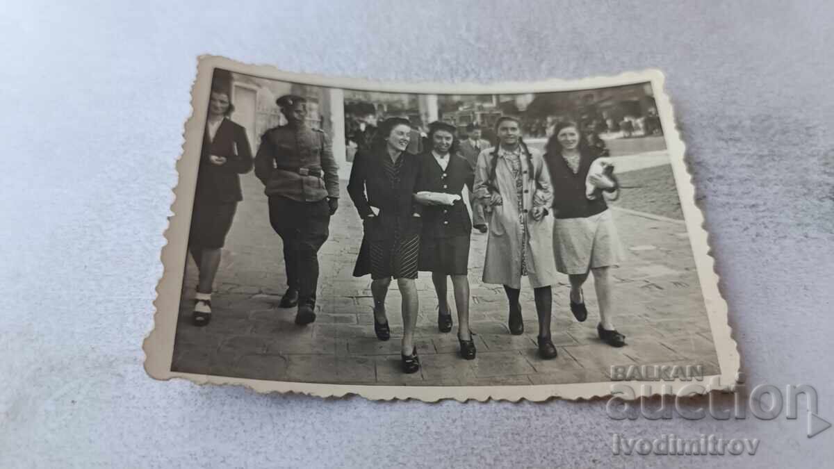 Photo Sofia Officer and Young Girls on a Walk 1943 Photo Sofia Officer and Young Girls on a Walk 1943