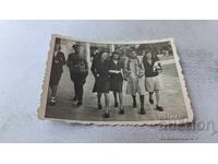 Photo Sofia Officer and Young Girls on a Walk 1943