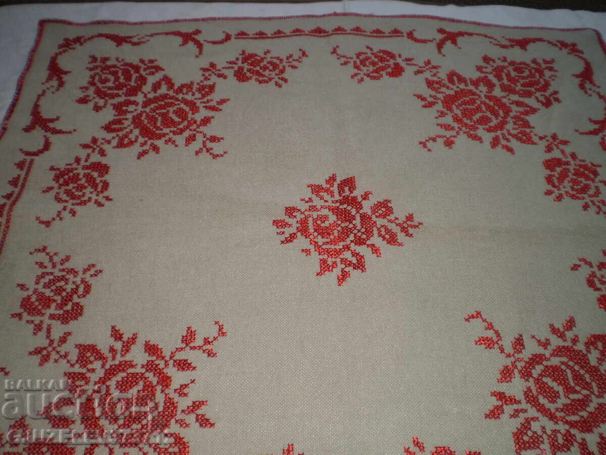 Traditional Bulgarian Hand-Embroidered Red Roses Tablecloth with price 85.00 BGN | € 43.46 Traditional Bulgarian Hand-Embroidered Red Roses Tablecloth with price 85.00 BGN | € 43.46