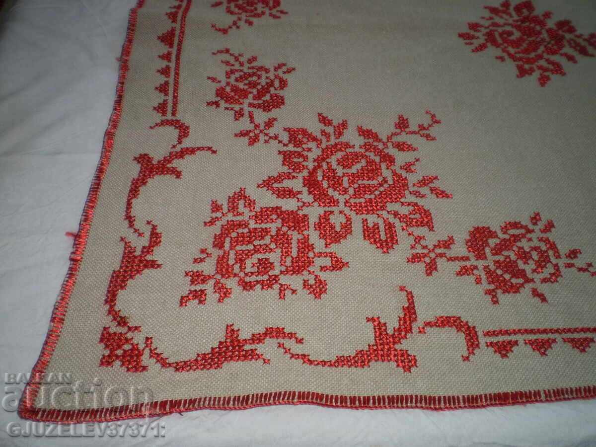 Traditional Bulgarian Hand-Embroidered Red Roses Tablecloth - 5 Traditional Bulgarian Hand-Embroidered Red Roses Tablecloth - 5