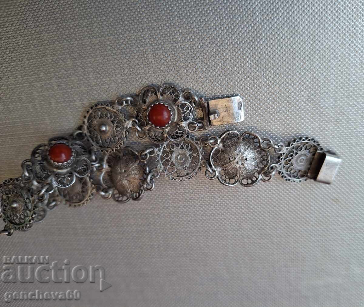 Delivery of Stunning Antique Bracelet Silver 800, Filigree, Red Coral