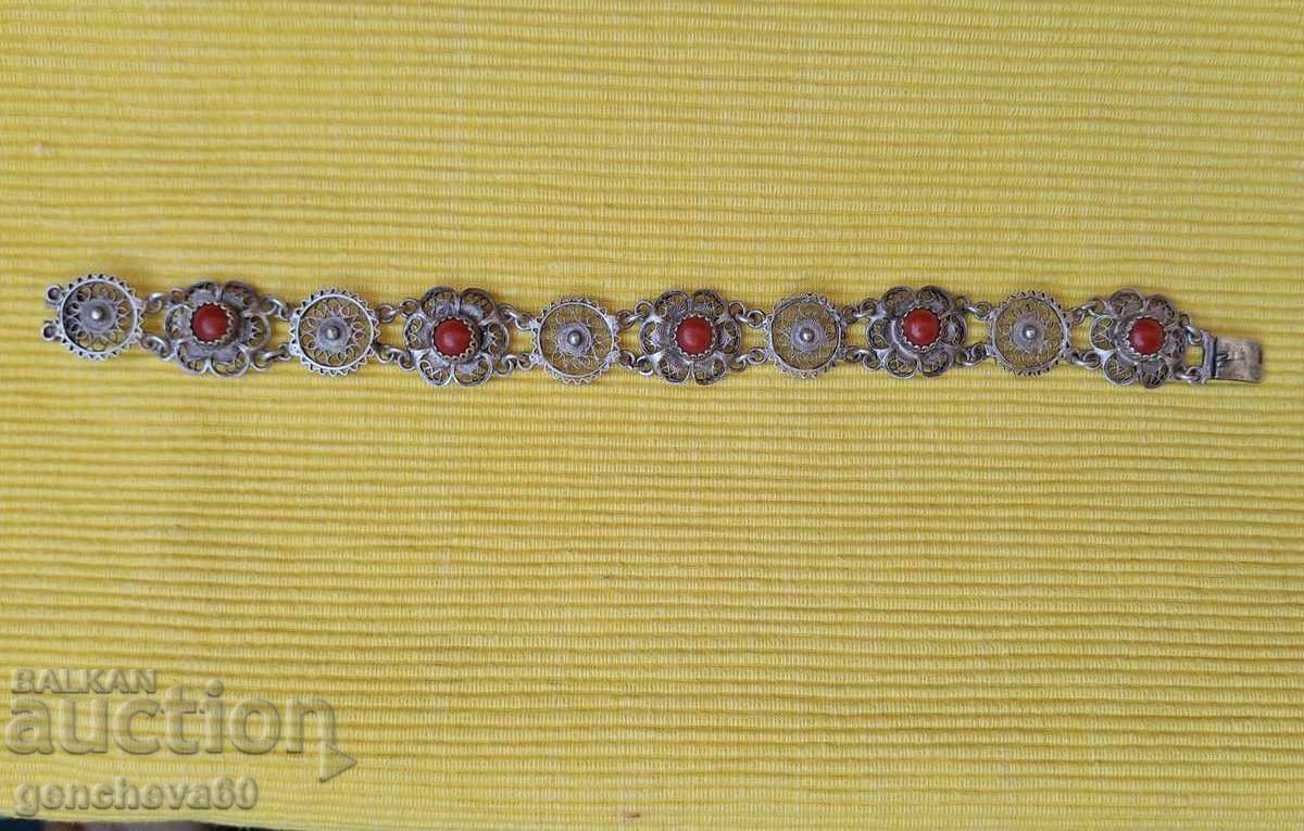 Stunning Antique Bracelet Silver 800, Filigree, Red Coral - 6
