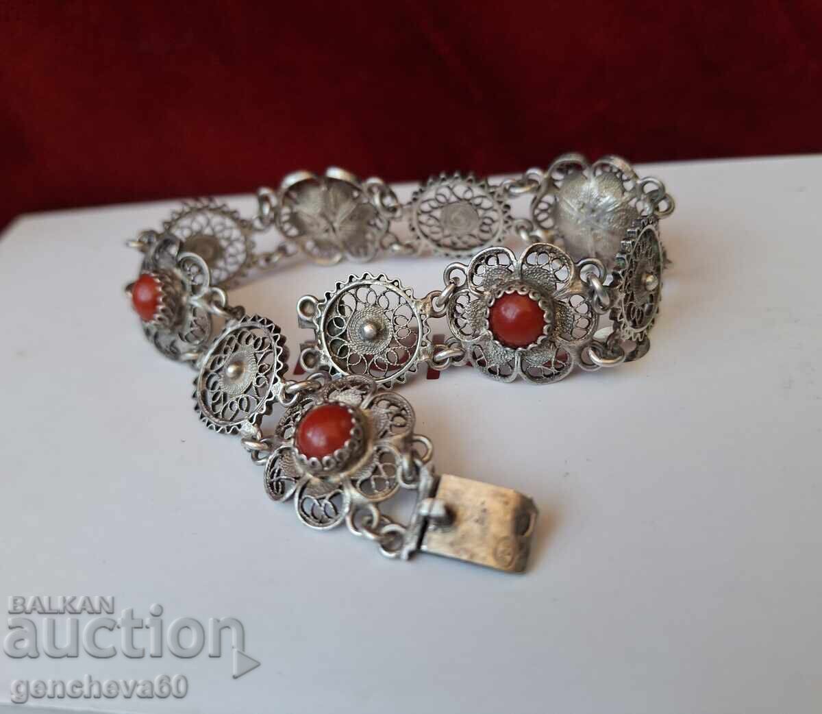 Stunning Antique Bracelet Silver 800, Filigree, Red Coral - 7