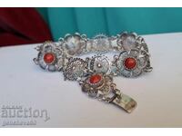 Εξαιρετικό Αρχαίο Βραχιόλι Ασήμι 800, φιλιγκράν, κόκκινο κοράλλι