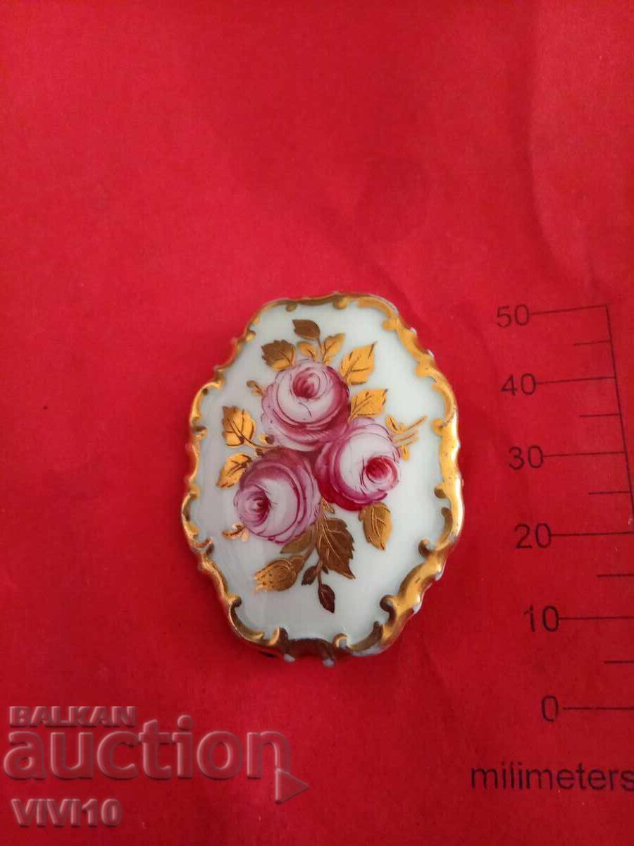 Старинна брошка порцелан, Розентал, Позлата