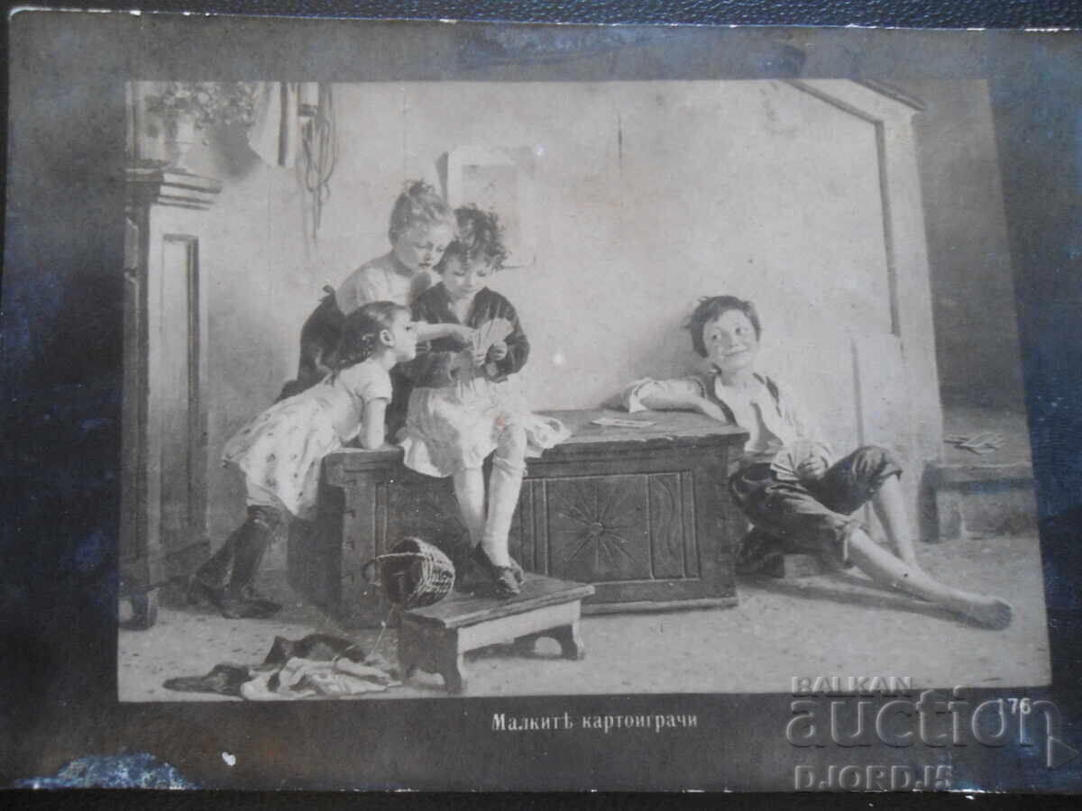 Old postcard, The Little Card Players Old postcard, The Little Card Players