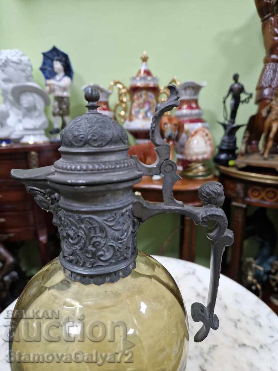 Παλιά οθωμανική καράφα ντεκαντέρ γυαλί μέταλλο με τιμή 288.00 BGN | € 147.25