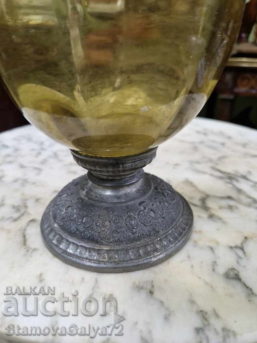 Licitație Veche carafă otomană decantor sticlă metal Licitație Veche carafă otomană decantor sticlă metal