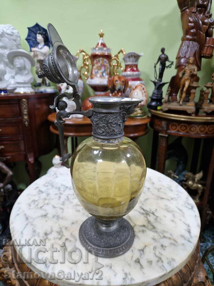 Veche carafă otomană decantor sticlă metal - 5 Veche carafă otomană decantor sticlă metal - 5