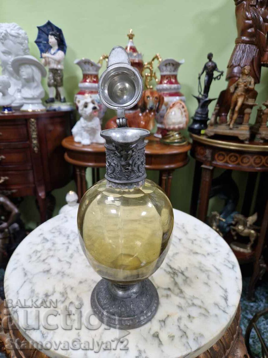 Veche carafă otomană decantor sticlă metal - 6 Veche carafă otomană decantor sticlă metal - 6
