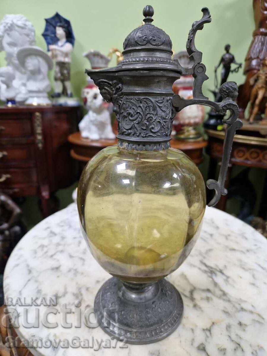 Стара османска гарафа декандер стъкло метал