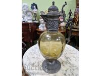 Παλιά οθωμανική καράφα ντεκαντέρ γυαλί μέταλλο
